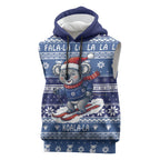 Australia Christmas In July Sleeveless Hoodie Koala Santa Skiing Blue Color