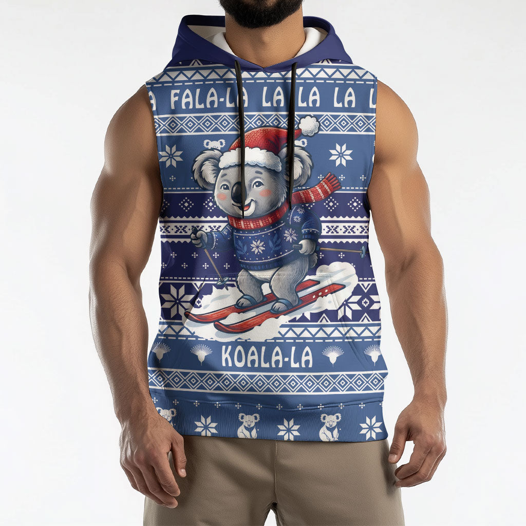 Australia Christmas In July Sleeveless Hoodie Koala Santa Skiing Blue Color