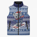 Australia Christmas In July Sleeveless Puffer Jacket Koala Santa Skiing Blue Color
