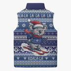 Australia Christmas In July Sleeveless Puffer Jacket Koala Santa Skiing Blue Color