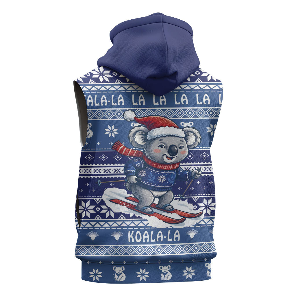 Australia Christmas In July Sleeveless Zip Hoodie Koala Santa Skiing Blue Color