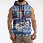 Australia Christmas In July Sleeveless Zip Hoodie Koala Santa Skiing Blue Color