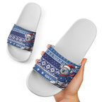 Australia Christmas In July Slide Sandals Koala Santa Skiing Blue Color