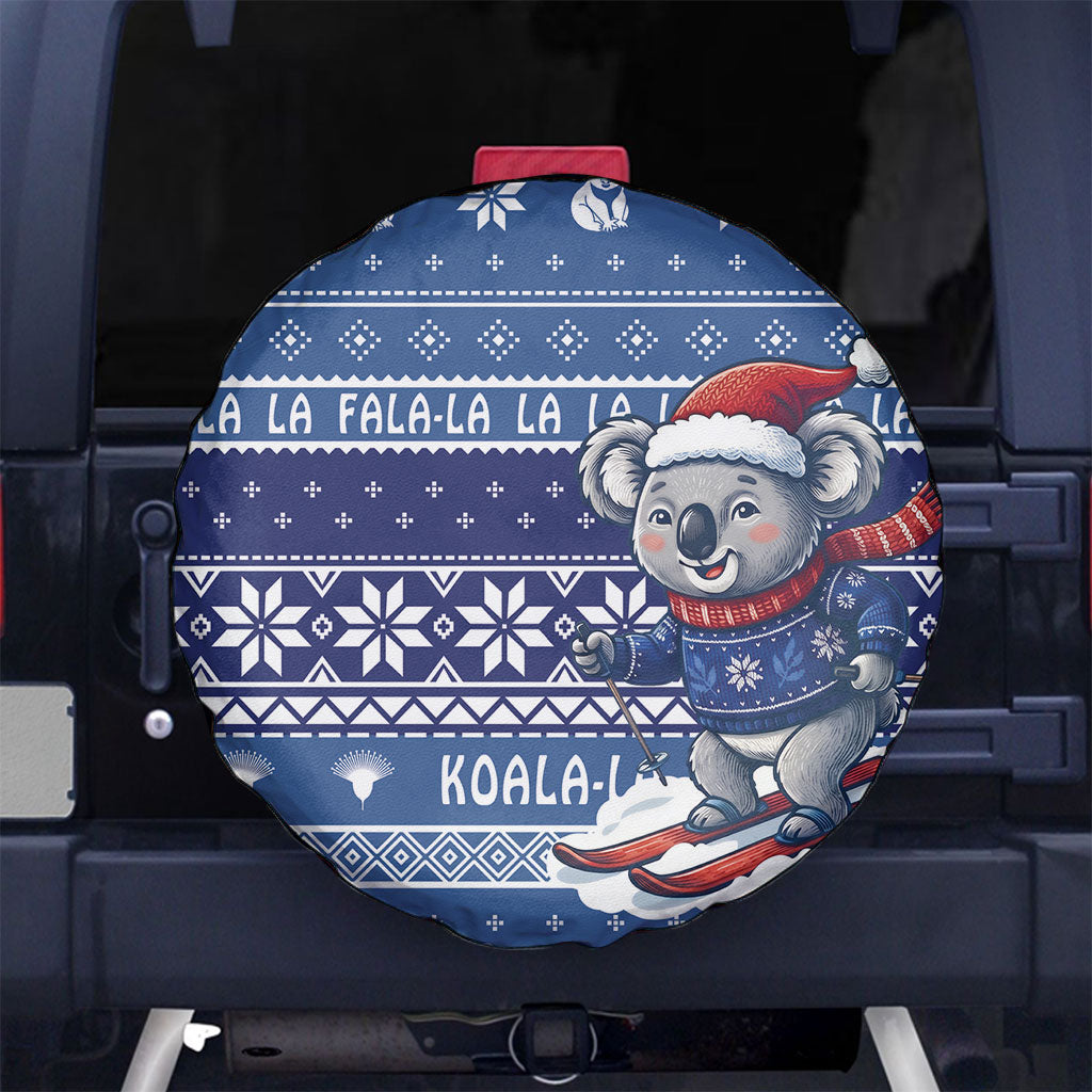Australia Christmas In July Spare Tire Cover Koala Santa Skiing Blue Color