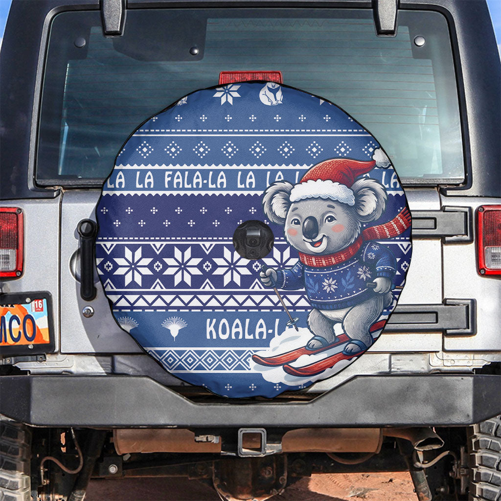 Australia Christmas In July Spare Tire Cover Koala Santa Skiing Blue Color