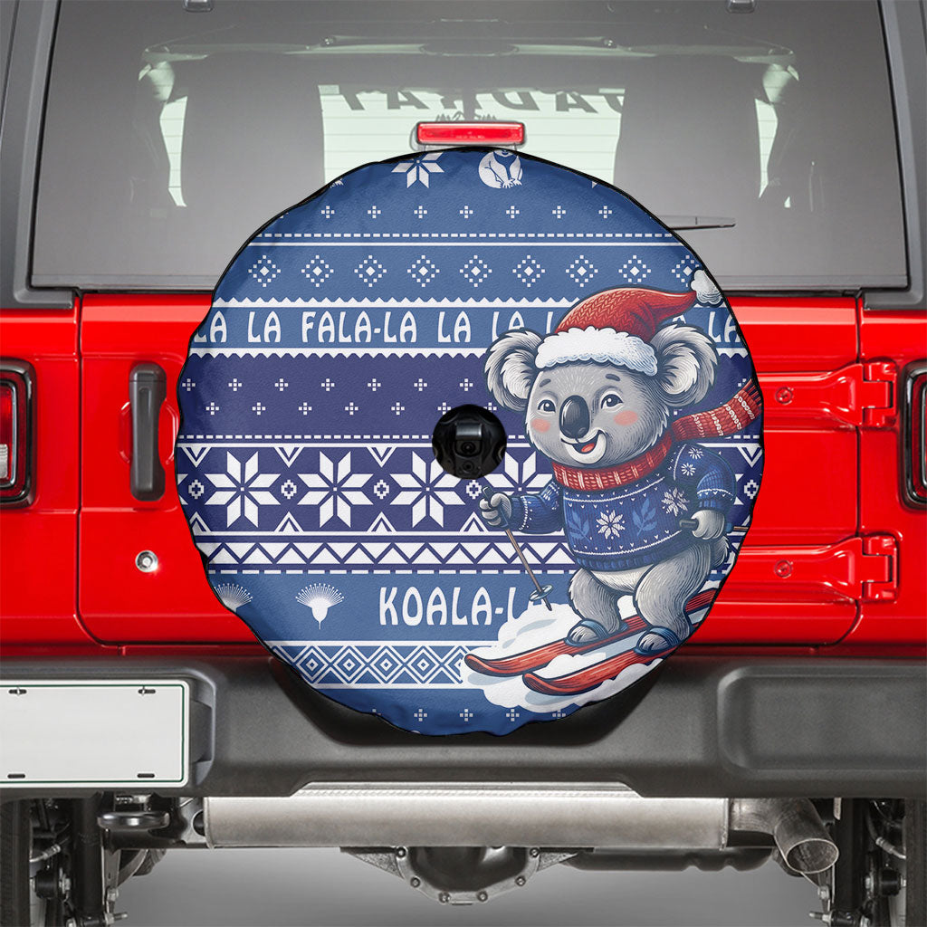 Australia Christmas In July Spare Tire Cover Koala Santa Skiing Blue Color