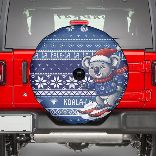 Australia Christmas In July Spare Tire Cover Koala Santa Skiing Blue Color