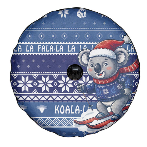 Australia Christmas In July Spare Tire Cover Koala Santa Skiing Blue Color