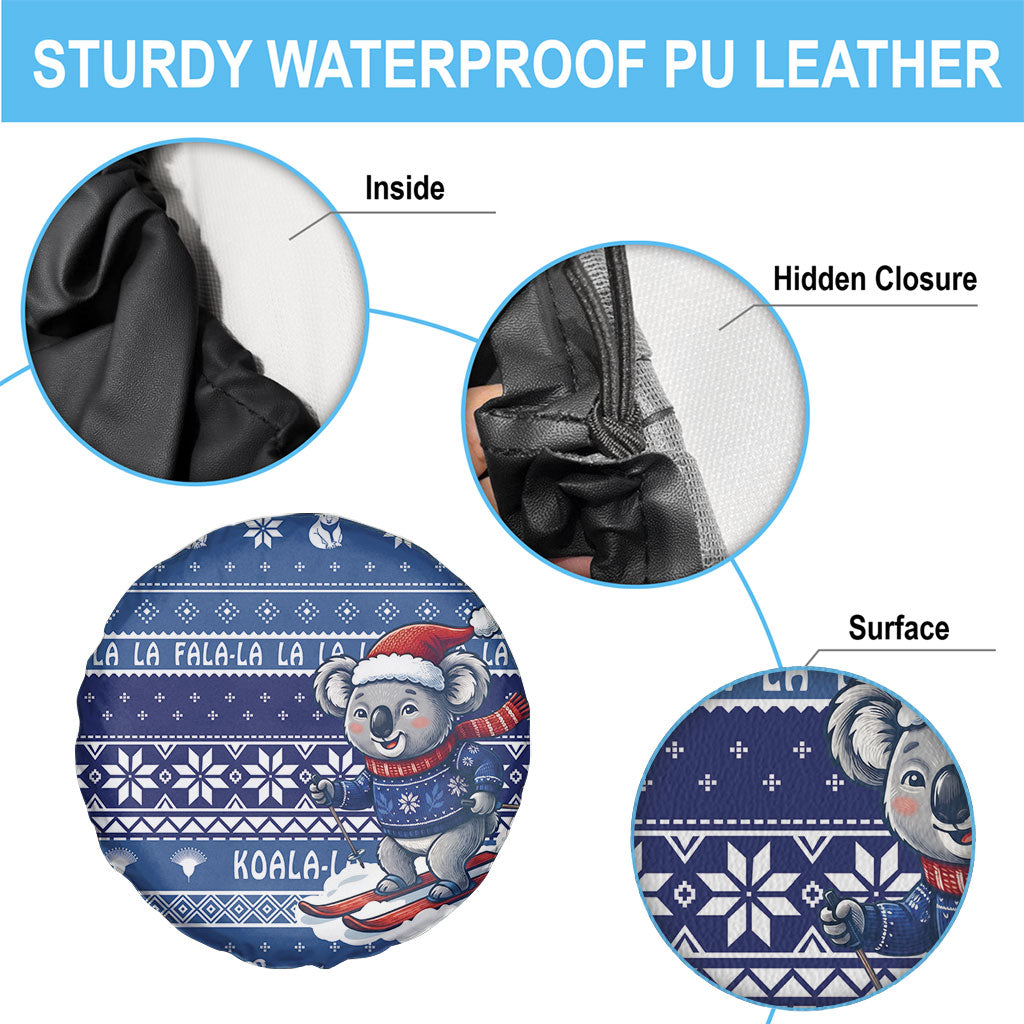 Australia Christmas In July Spare Tire Cover Koala Santa Skiing Blue Color