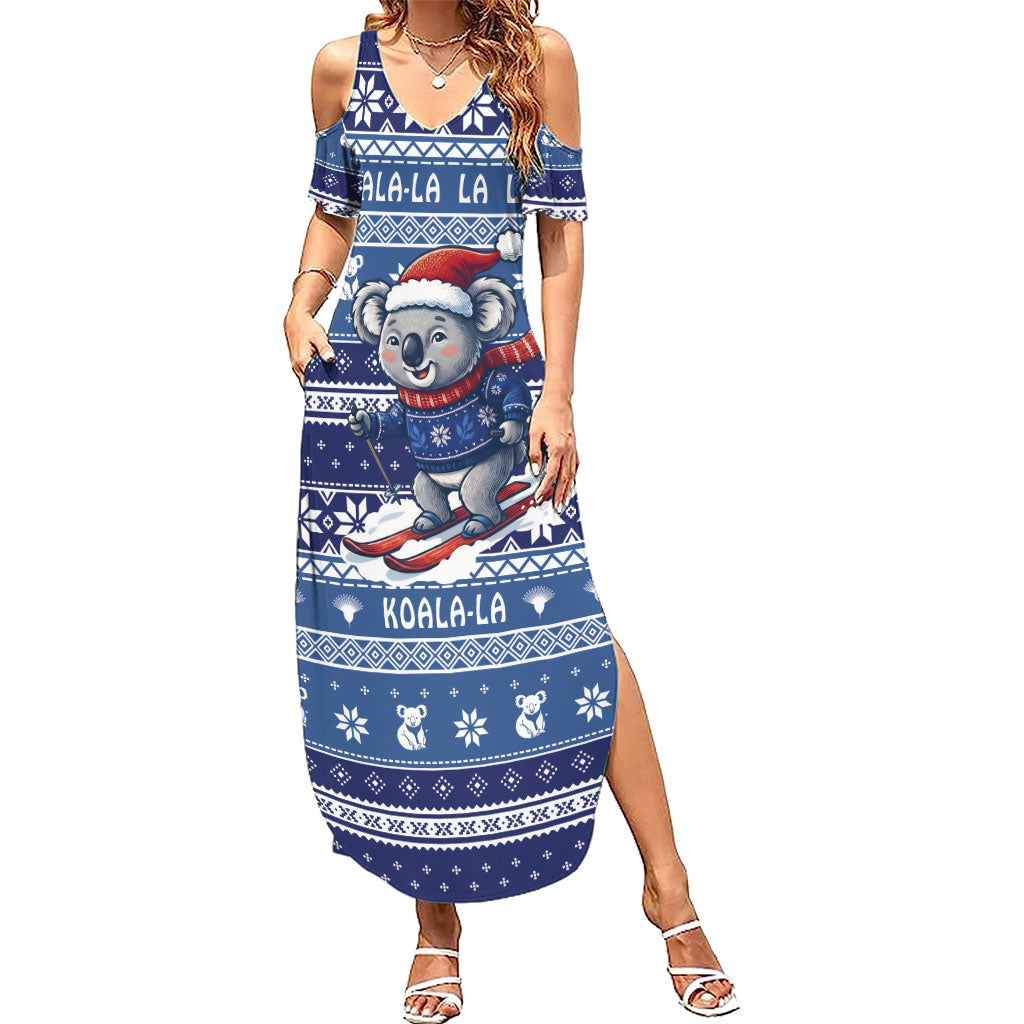 Australia Christmas In July Summer Maxi Dress Koala Santa Skiing Blue Color