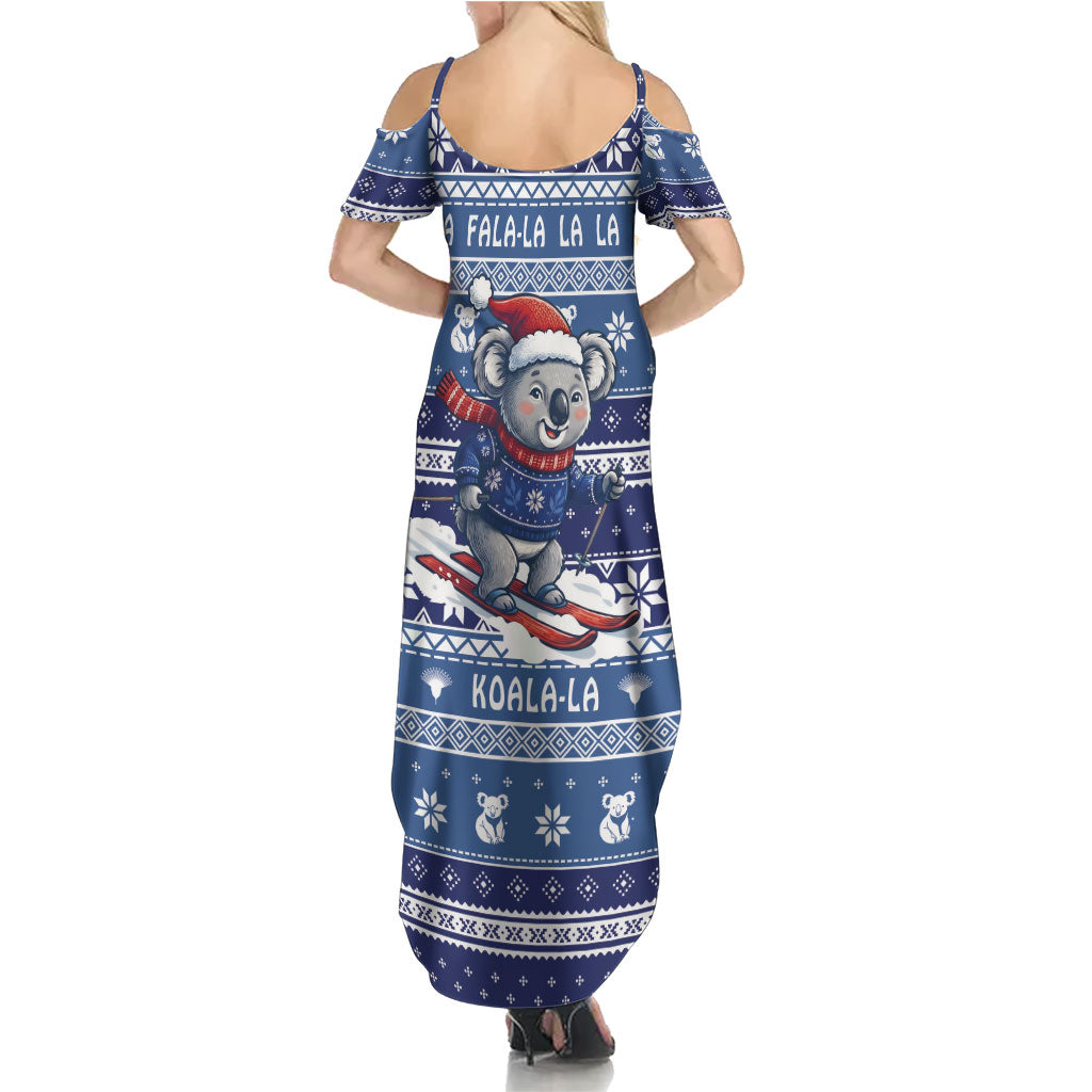 Australia Christmas In July Summer Maxi Dress Koala Santa Skiing Blue Color