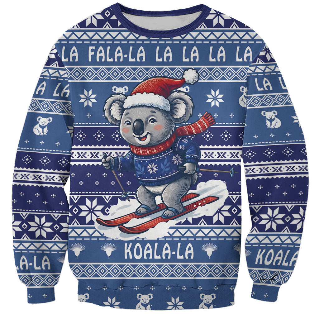 Australia Christmas In July Sweatshirt Koala Santa Skiing Blue Color