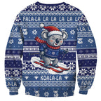 Australia Christmas In July Sweatshirt Koala Santa Skiing Blue Color