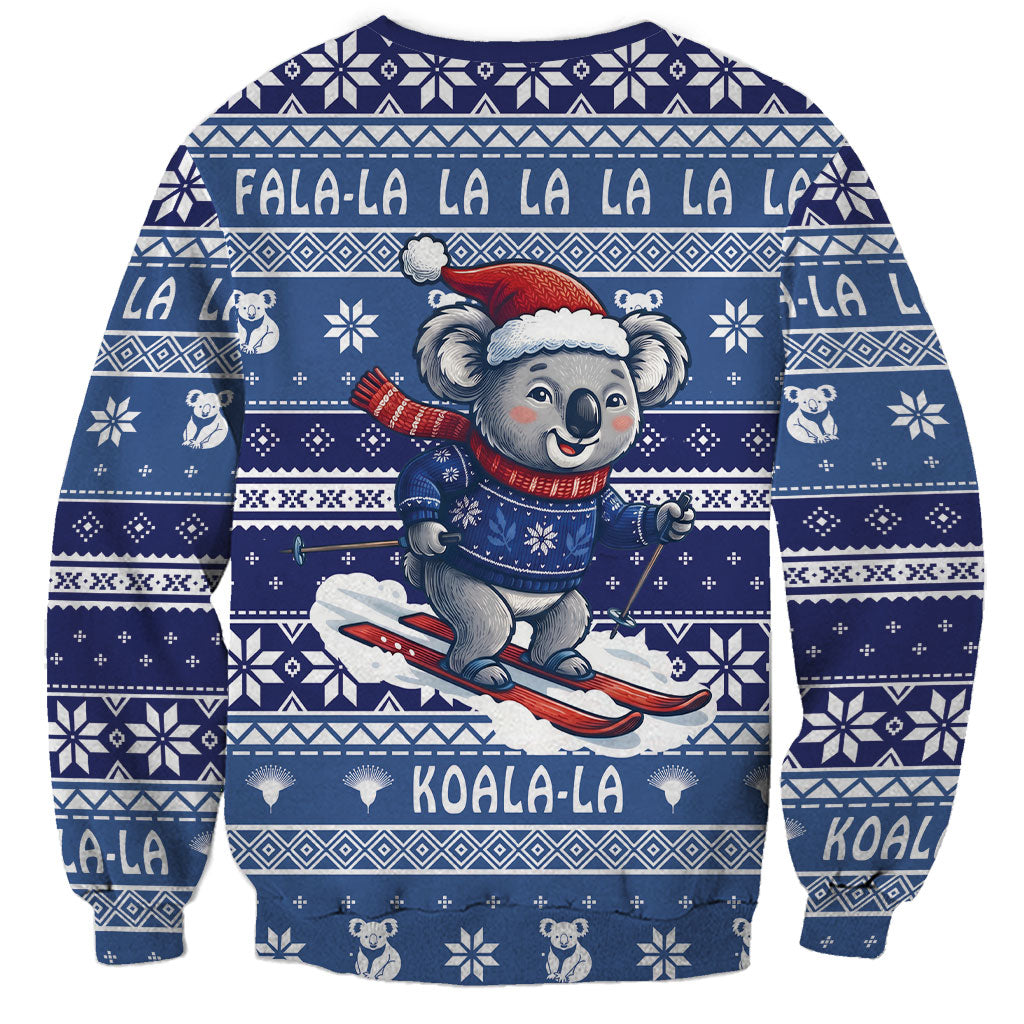 Australia Christmas In July Sweatshirt Koala Santa Skiing Blue Color