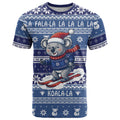 Australia Christmas In July T Shirt Koala Santa Skiing Blue Color