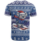 Australia Christmas In July T Shirt Koala Santa Skiing Blue Color