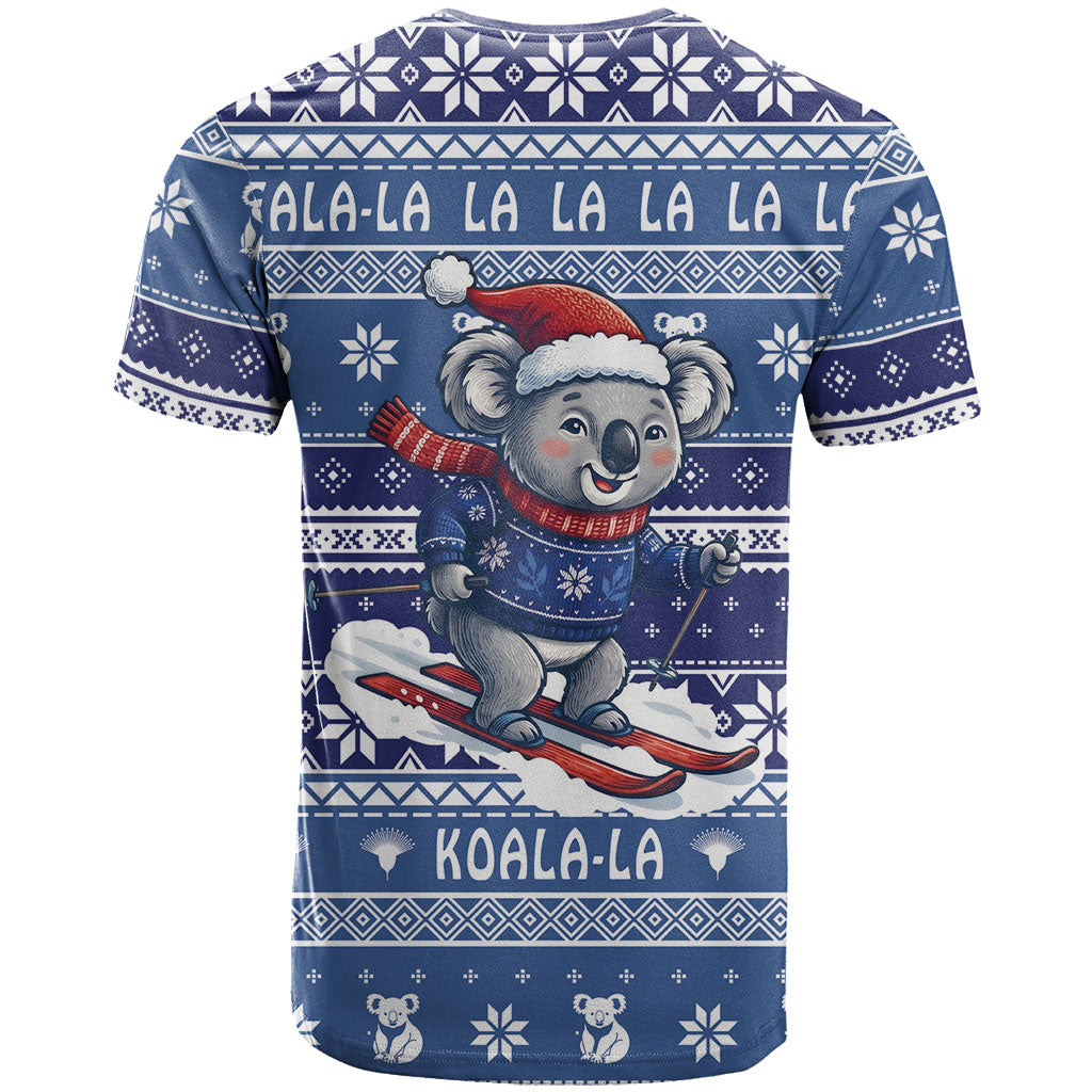 Australia Christmas In July T Shirt Koala Santa Skiing Blue Color