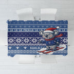 Australia Christmas In July Tablecloth Koala Santa Skiing Blue Color