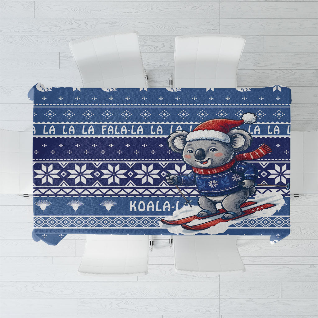 Australia Christmas In July Tablecloth Koala Santa Skiing Blue Color