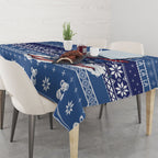 Australia Christmas In July Tablecloth Koala Santa Skiing Blue Color