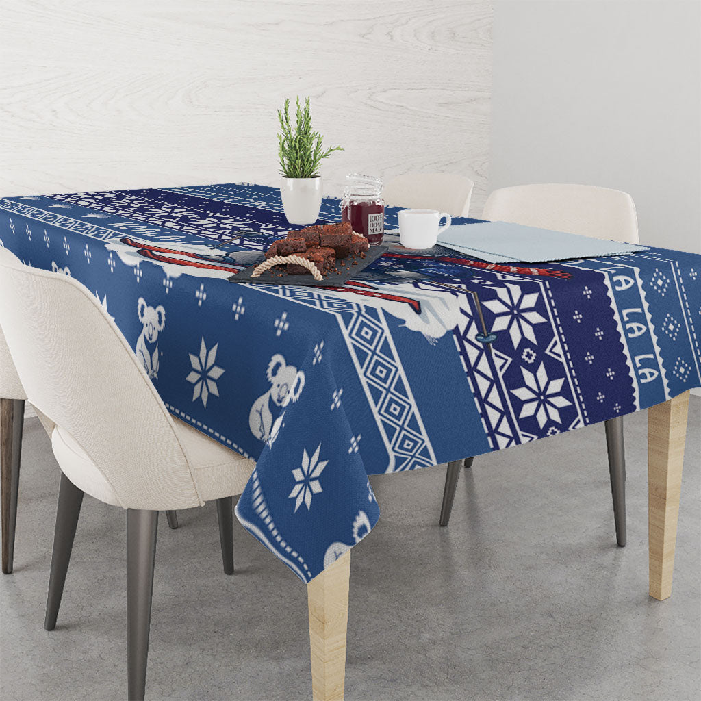 Australia Christmas In July Tablecloth Koala Santa Skiing Blue Color