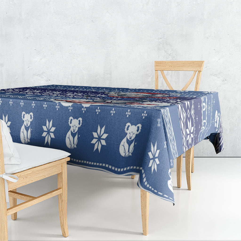 Australia Christmas In July Tablecloth Koala Santa Skiing Blue Color