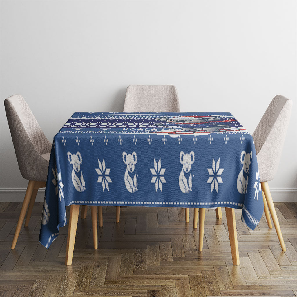 Australia Christmas In July Tablecloth Koala Santa Skiing Blue Color