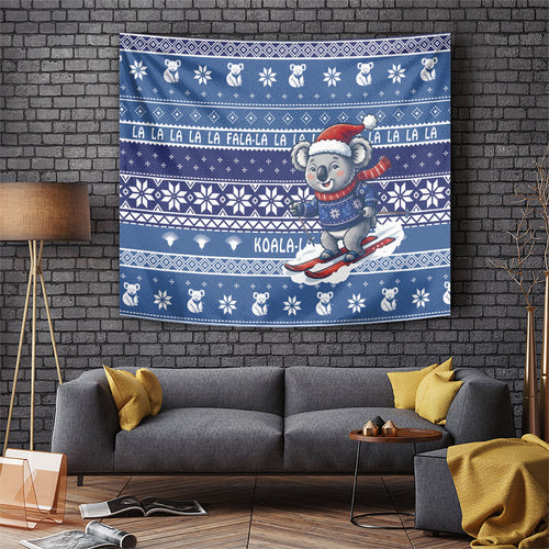Australia Christmas In July Tapestry Koala Santa Skiing Blue Color
