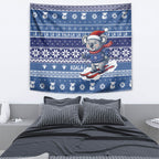 Australia Christmas In July Tapestry Koala Santa Skiing Blue Color