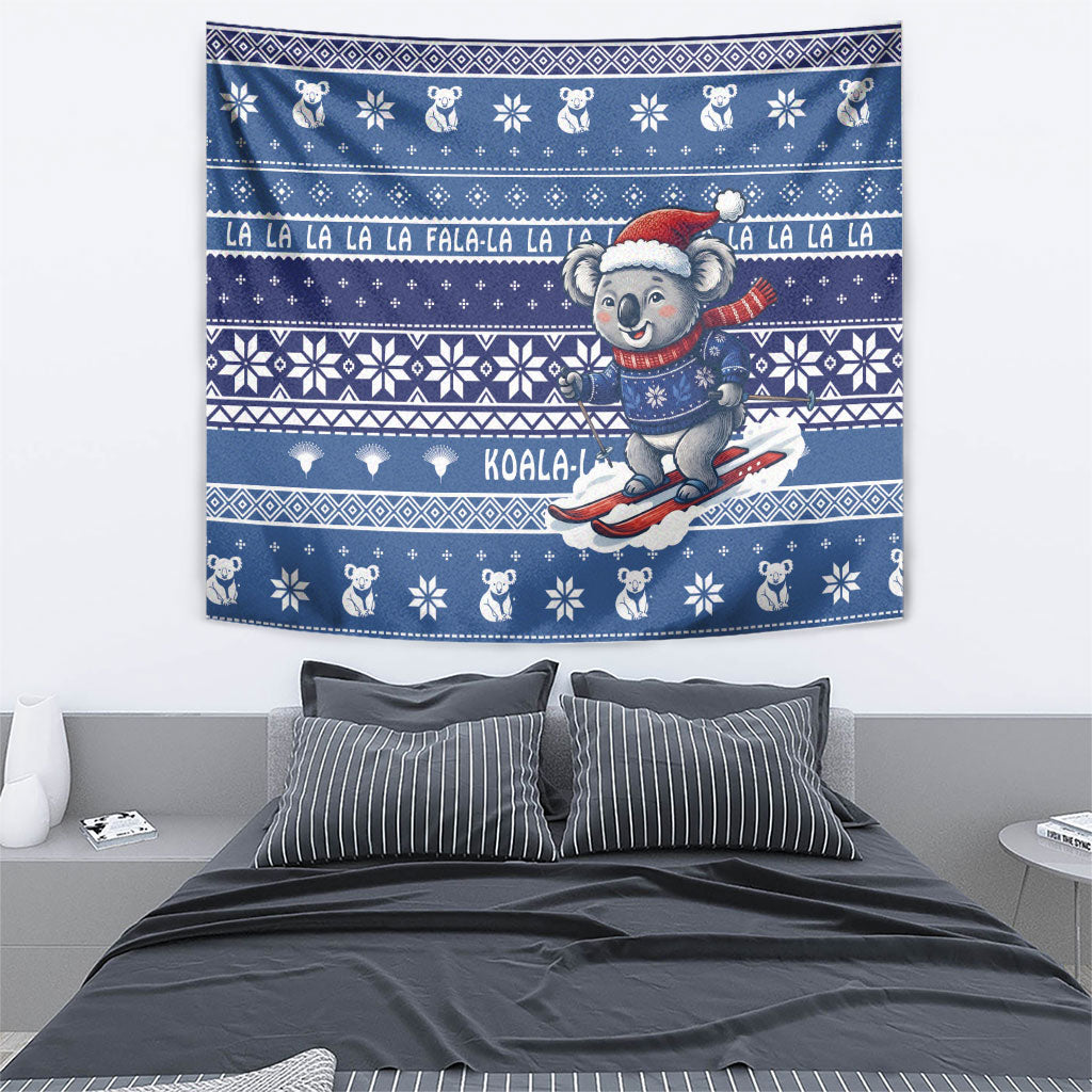 Australia Christmas In July Tapestry Koala Santa Skiing Blue Color
