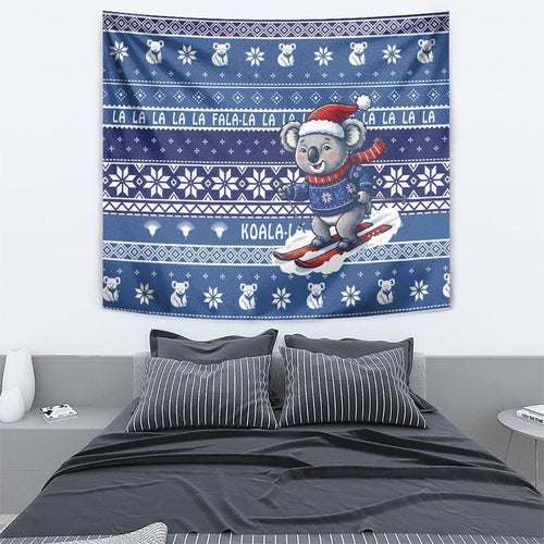 Australia Christmas In July Tapestry Koala Santa Skiing Blue Color