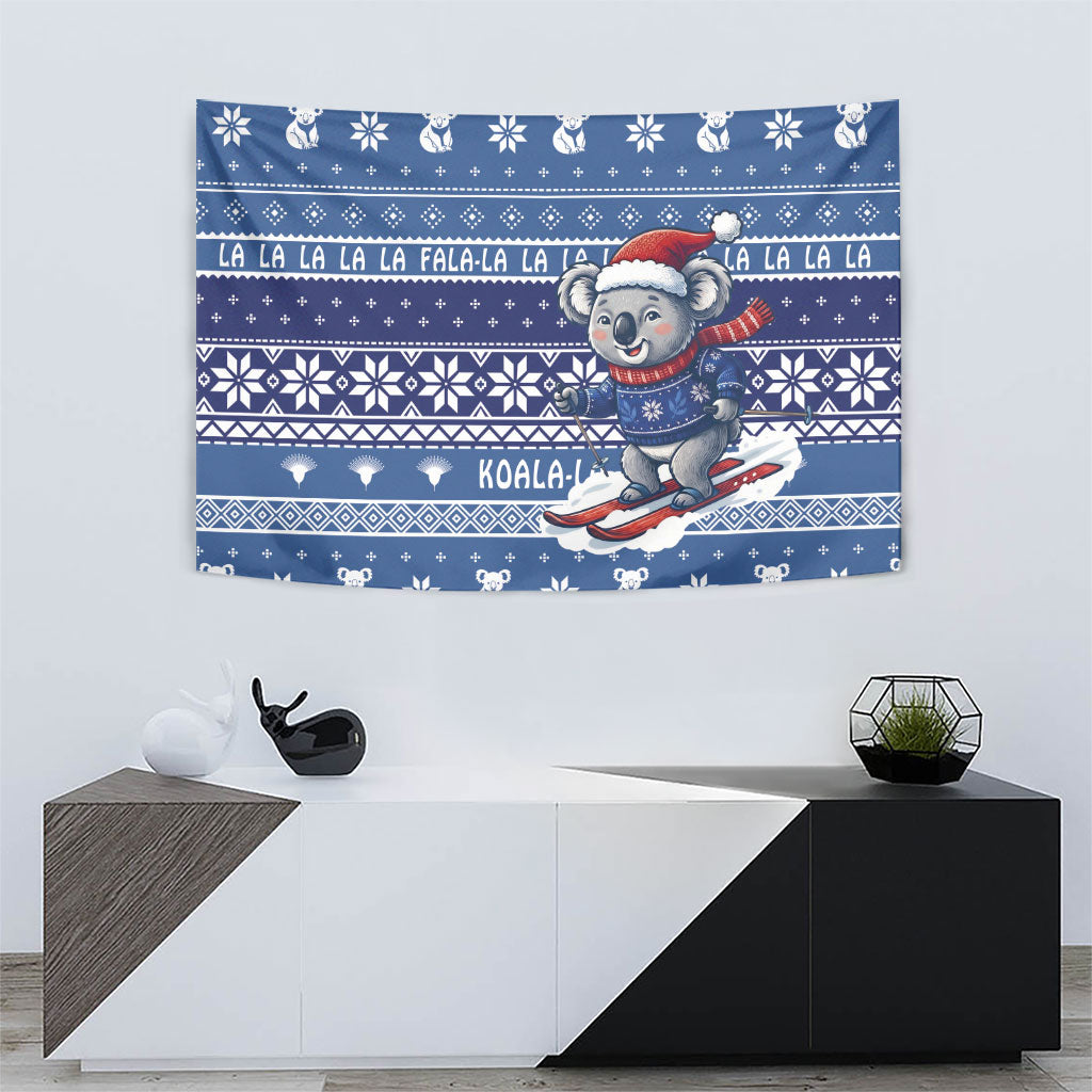 Australia Christmas In July Tapestry Koala Santa Skiing Blue Color