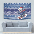 Australia Christmas In July Tapestry Koala Santa Skiing Blue Color