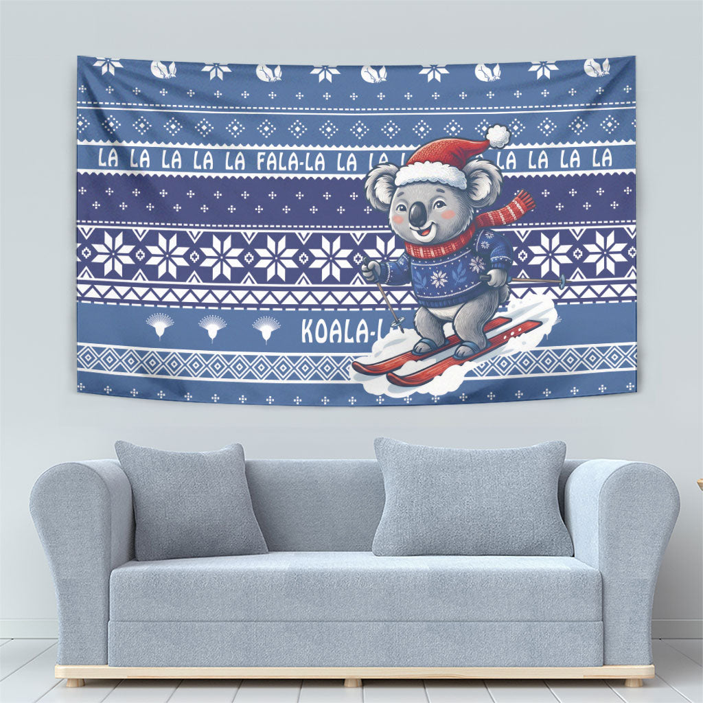 Australia Christmas In July Tapestry Koala Santa Skiing Blue Color