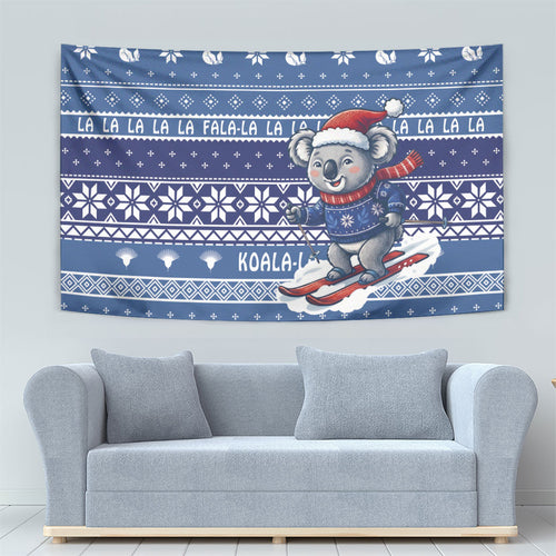 Australia Christmas In July Tapestry Koala Santa Skiing Blue Color