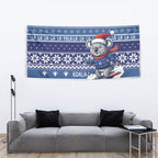 Australia Christmas In July Tapestry Koala Santa Skiing Blue Color