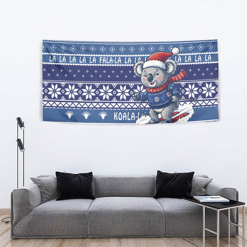 Australia Christmas In July Tapestry Koala Santa Skiing Blue Color