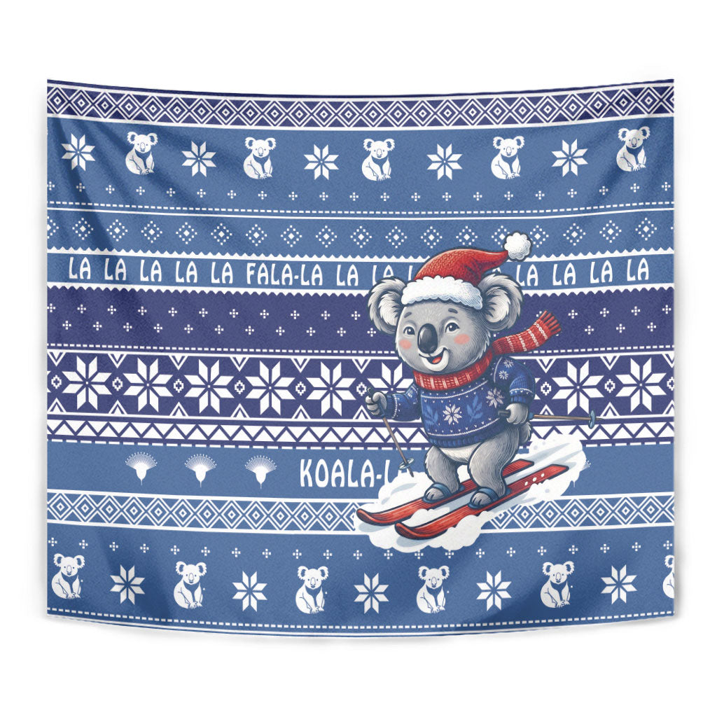 Australia Christmas In July Tapestry Koala Santa Skiing Blue Color