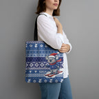 Australia Christmas In July Tote Bag Koala Santa Skiing Blue Color
