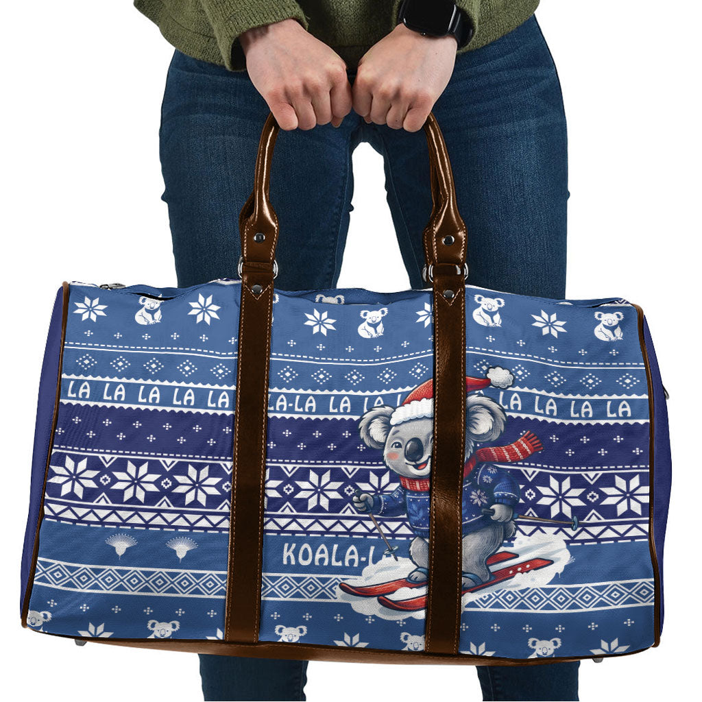 Australia Christmas In July Travel Bag Koala Santa Skiing Blue Color