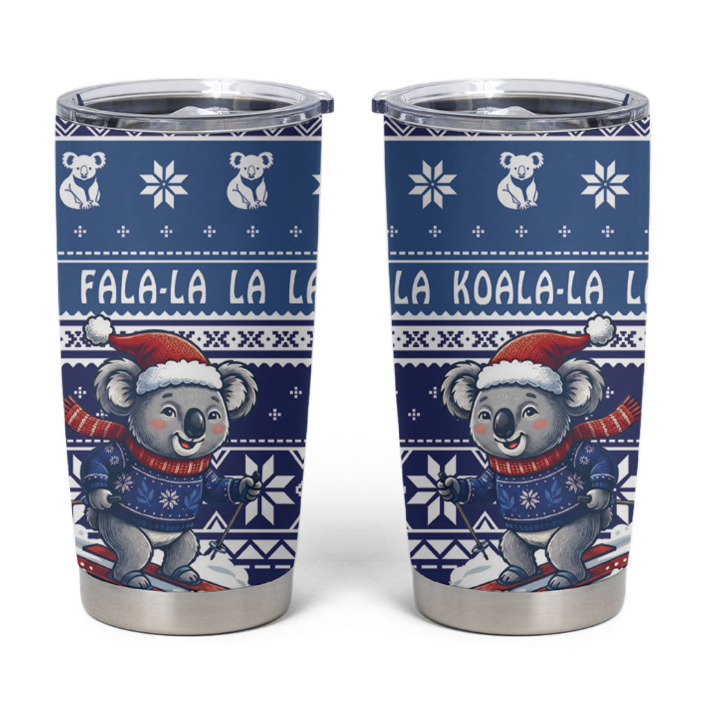 Australia Christmas In July Tumbler Cup Koala Santa Skiing Blue Color
