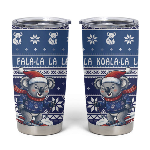 Australia Christmas In July Tumbler Cup Koala Santa Skiing Blue Color