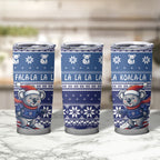 Australia Christmas In July Tumbler Cup Koala Santa Skiing Blue Color