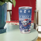 Australia Christmas In July Tumbler Cup Koala Santa Skiing Blue Color