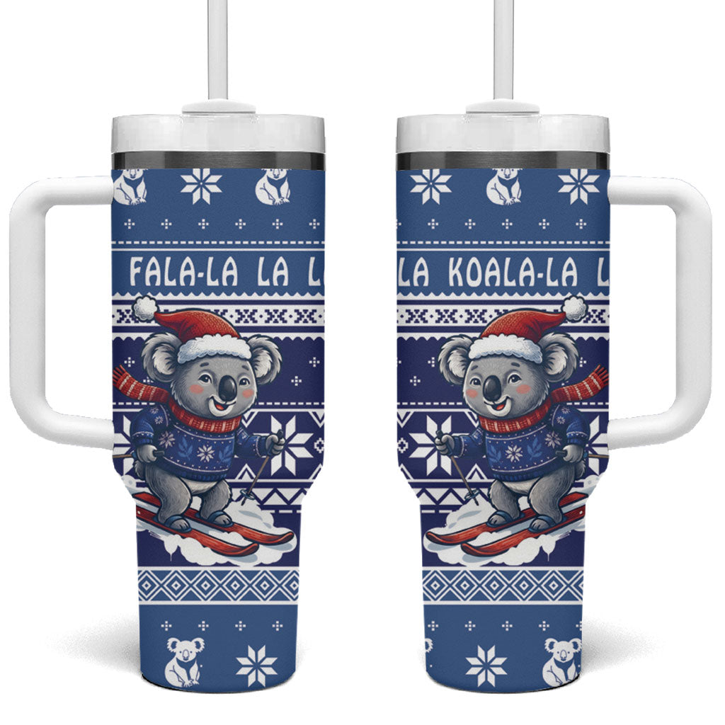 Australia Christmas In July Tumbler With Handle Koala Santa Skiing Blue Color