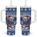 Australia Christmas In July Tumbler With Handle Koala Santa Skiing Blue Color