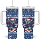 Australia Christmas In July Tumbler With Handle Koala Santa Skiing Blue Color