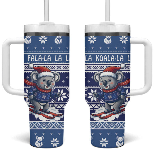 Australia Christmas In July Tumbler With Handle Koala Santa Skiing Blue Color