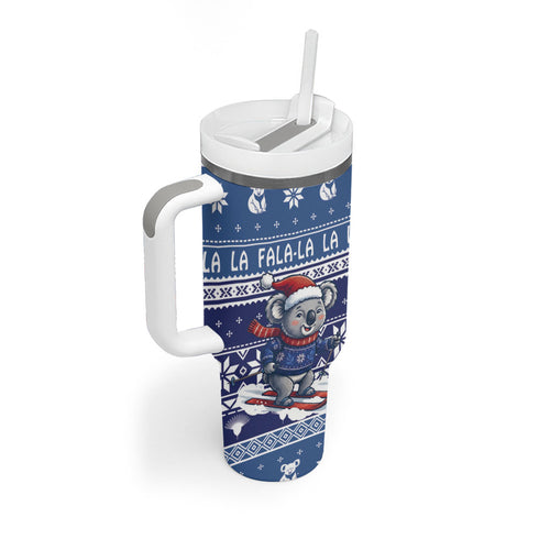 Australia Christmas In July Tumbler With Handle Koala Santa Skiing Blue Color