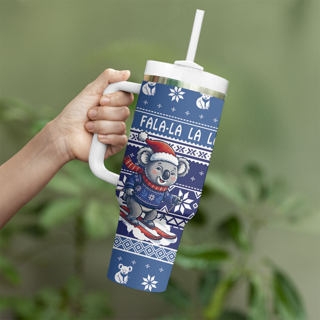 Australia Christmas In July Tumbler With Handle Koala Santa Skiing Blue Color